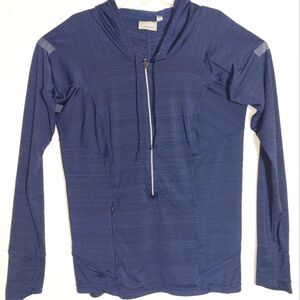 Athleta Women's Ruched Long Sleeve 3/4 Zipper Active Hoodie Heathered Blue EUC